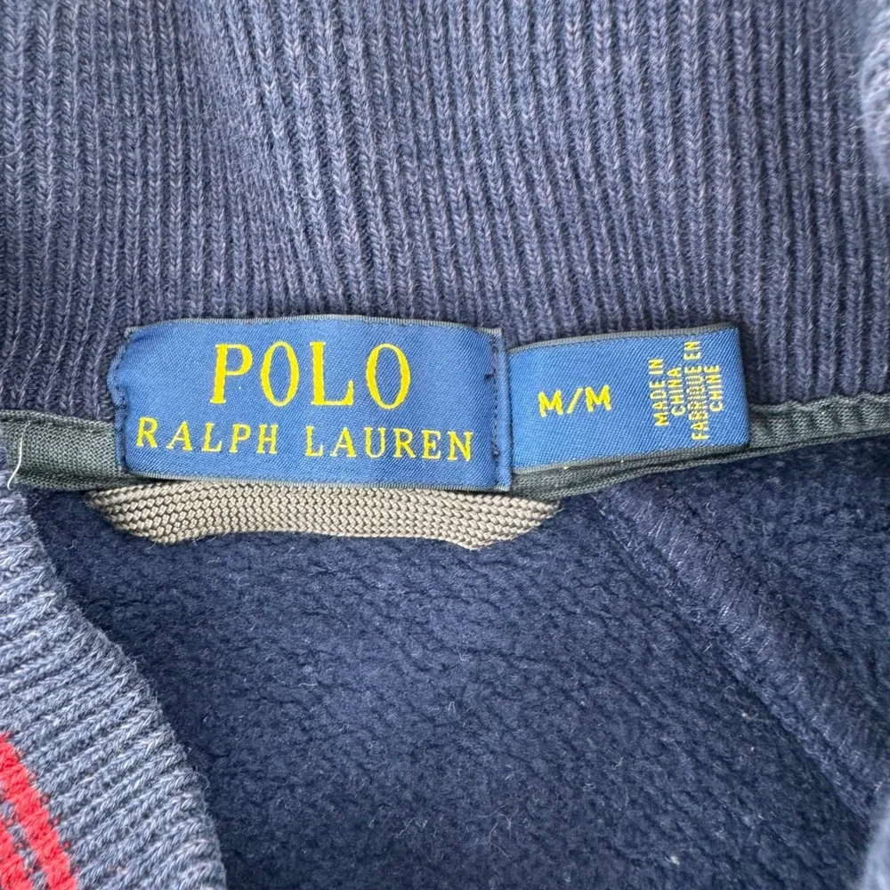 Polo Ralph Lauren Varsity Jacket Men M Navy Blue Red Embroidered Snap Sweatshirt